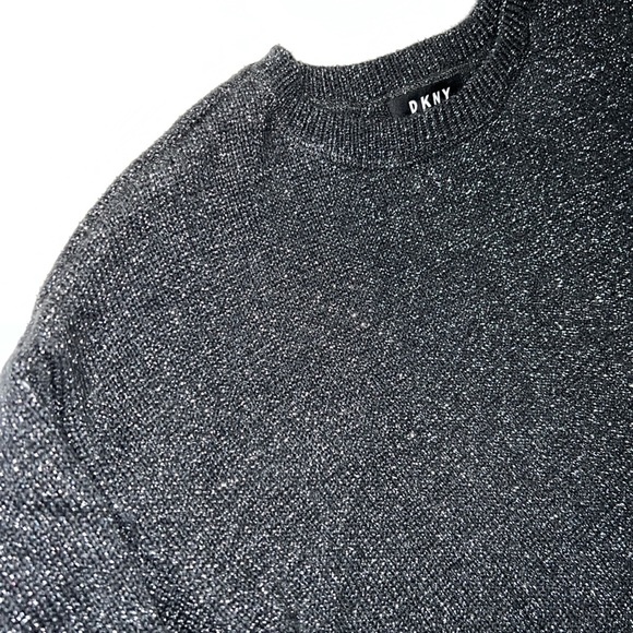 DKNY CrewNeck Sweater Women’s Size XS Charcoal Grey with Metallic Silver - Picture 1 of 11
